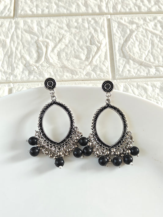 Silver Evil Eye Black Beaded Jhumka Base - 1 Pair