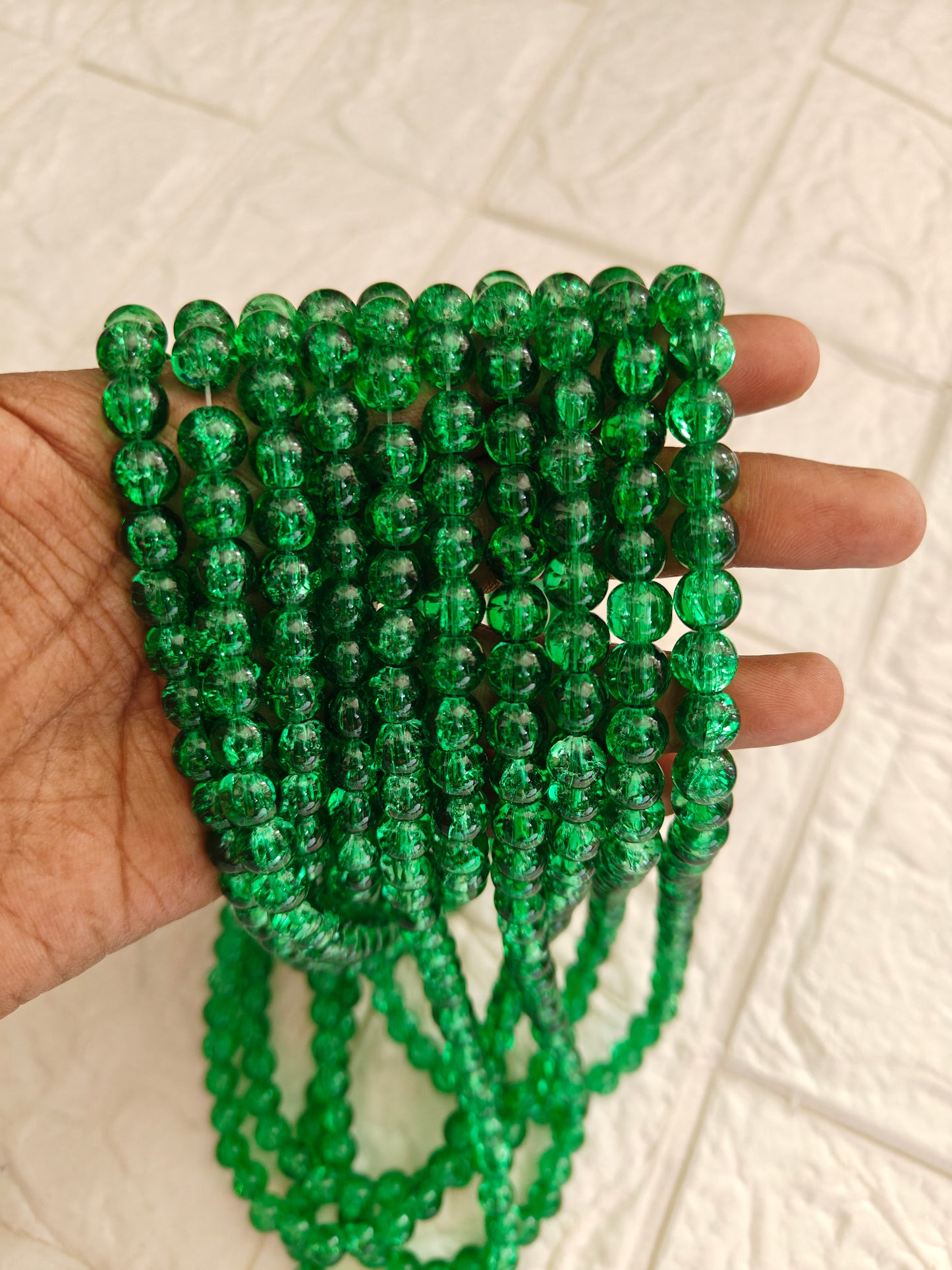Single Shade Crackle Beads 8mm Dark Green - approx. 100 beads