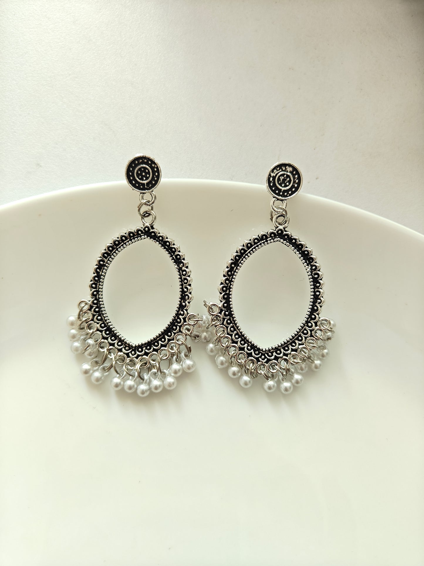 Silver Evil Eye Pearl Beaded Jhumka Base - 1 Pair