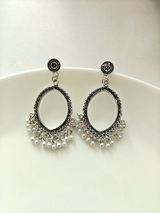 Silver Evil Eye Pearl Beaded Jhumka Base - 1 Pair