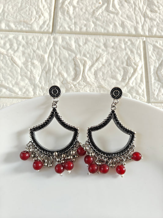 Silver Petal Maroon Beaded Jhumka Base - 1 Pair