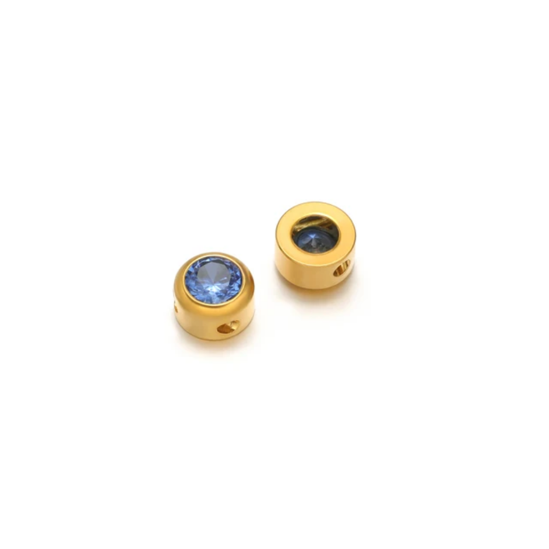 Mini Round Zircon Stone Spacer Bead - 18k Gold PVD Stainless Steel - 1 Piece