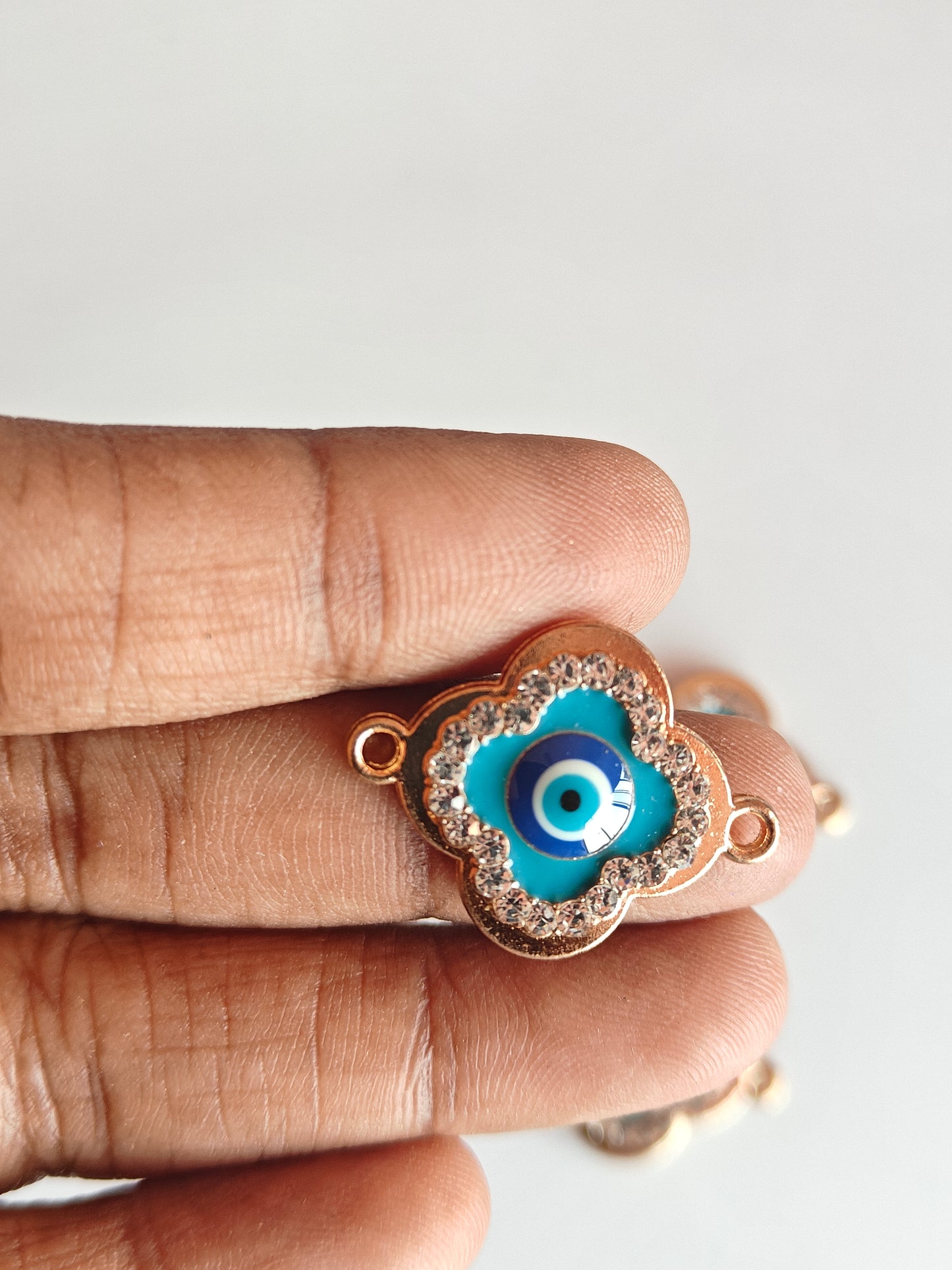 Stoned Clover Blue Evil Eye Connector Charm - 1 Piece