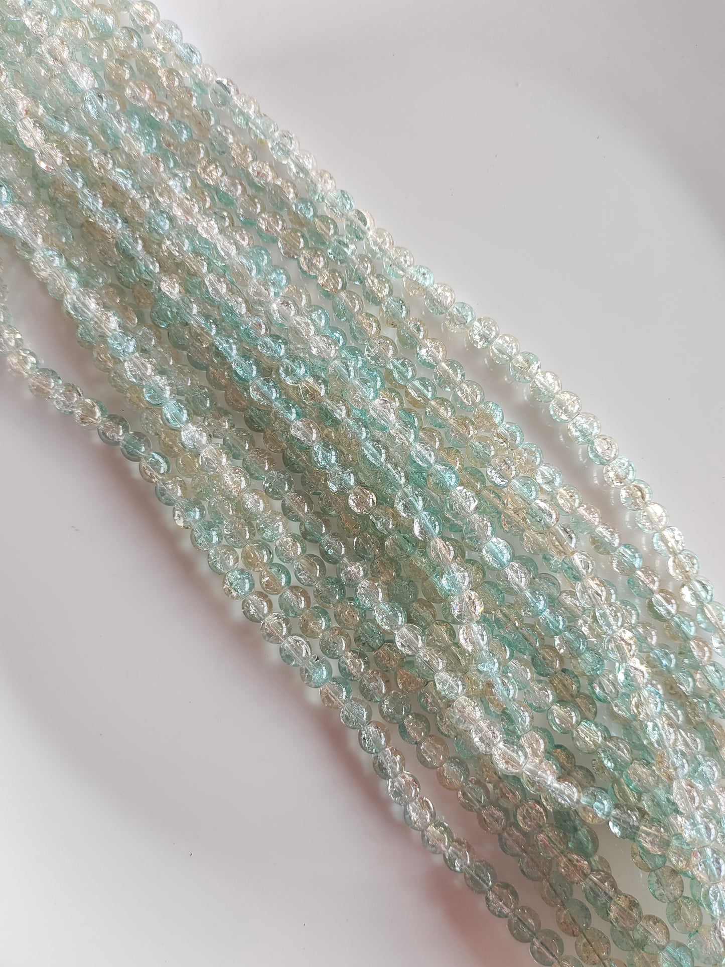 Dual Shade Crackle Beads 8mm Aqua Green & Pale Yellow - approx. 100 beads