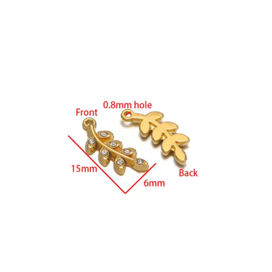Leaf Zircon SS 18k Gold PVD Plated Charm - 1 Piece