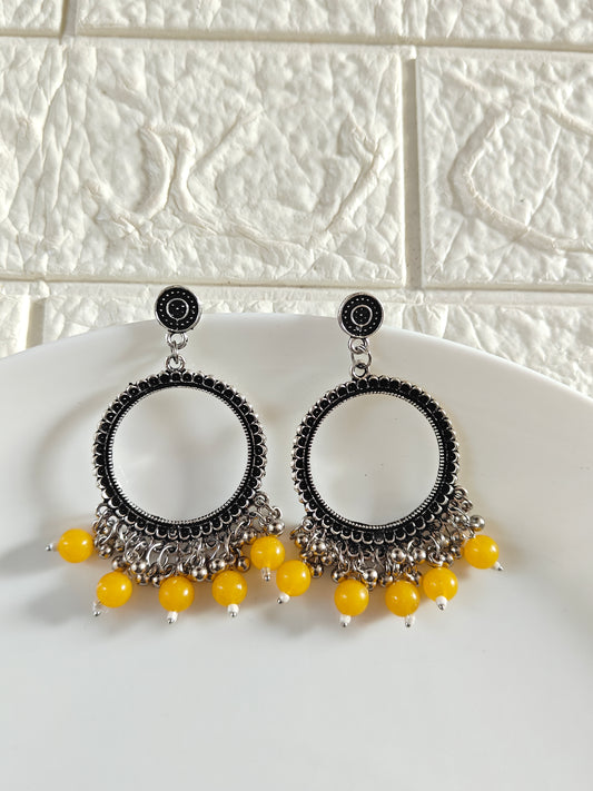 Round Yellow Beaded Jhumka Base - 1 Pair