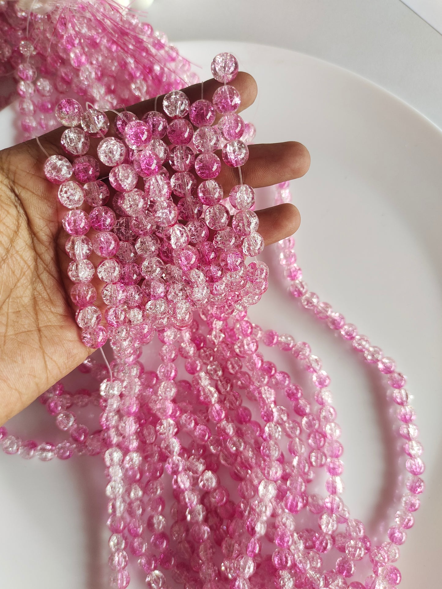 Dual Shade Crackle Beads 8mm D.Pink & White - approx. 100 beads