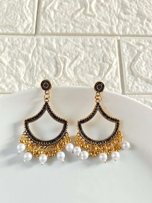 Gold Petal White Beaded Jhumka Base - 1 Pair