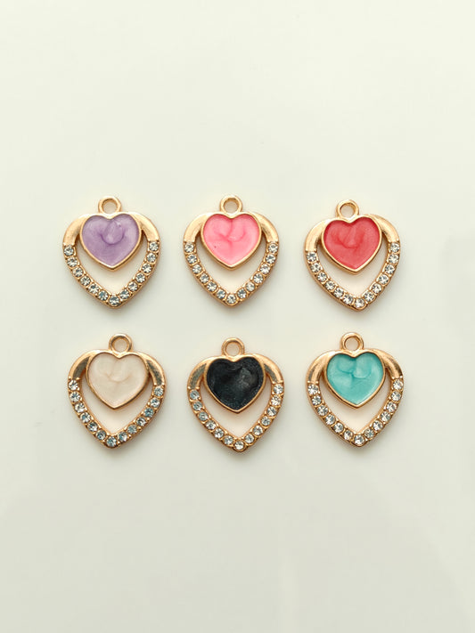 Layered Heart Enamel Charm - 1 Pc