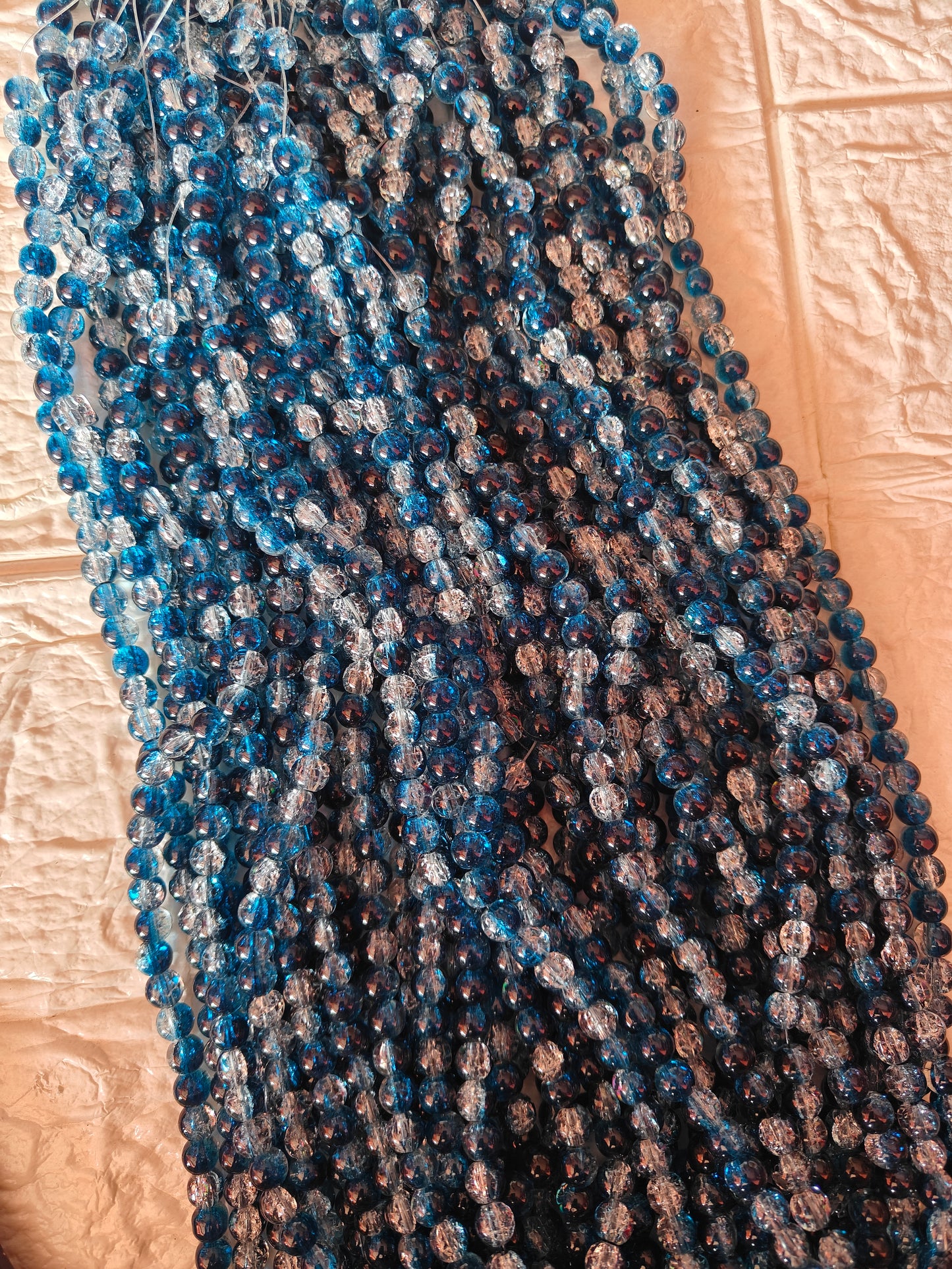 Dual Shade Crackle Beads 8mm Dark Blue & White - approx. 100 beads