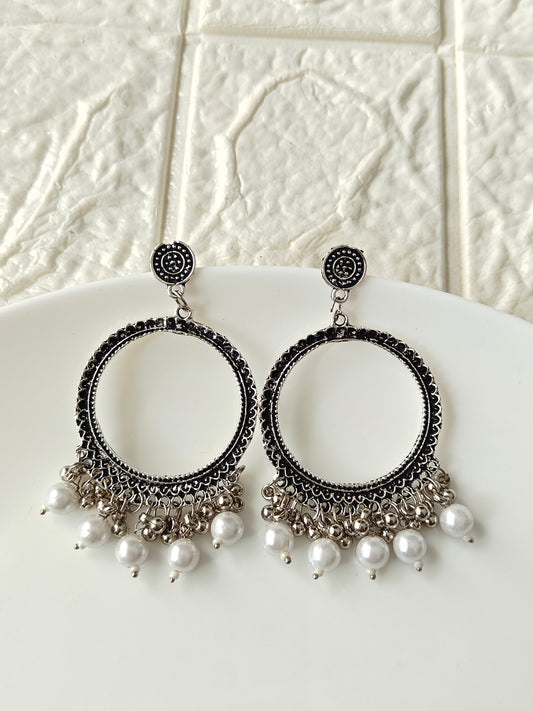Round White Beaded Jhumka Base - 1 Pair