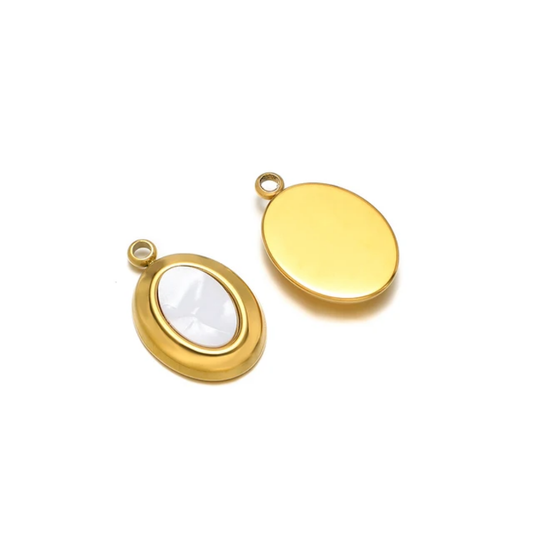 SS 18k Plated Oval White Enamel Charm - 1 Piece