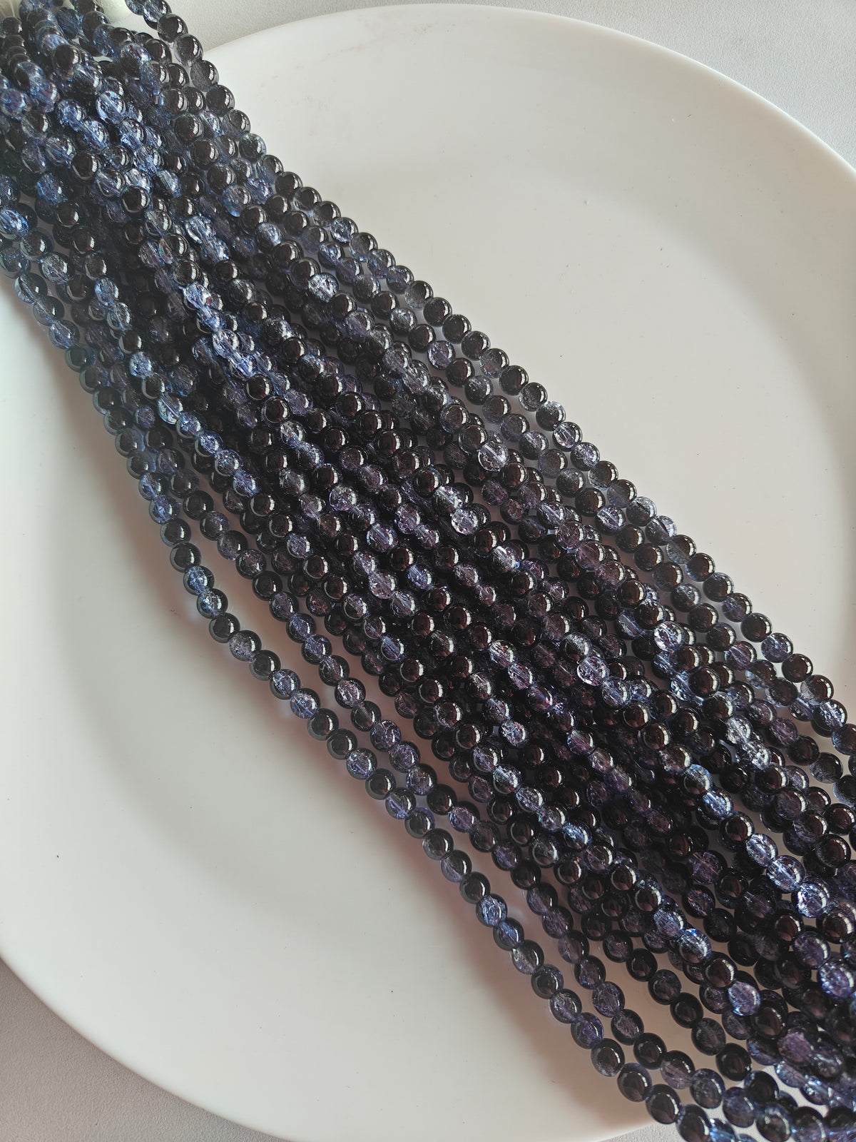 Dual Shade Crackle Beads 8mm Blue & Black - approx. 100 beads