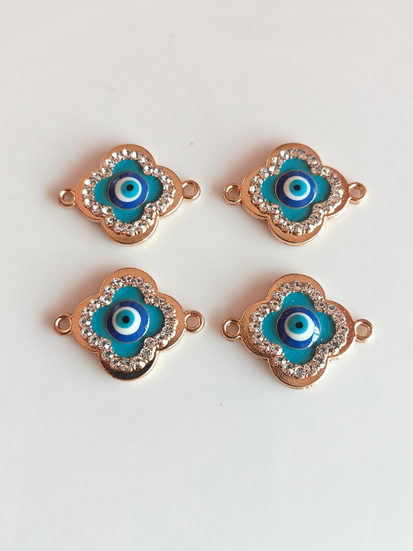Stoned Clover Blue Evil Eye Connector Charm - 1 Piece