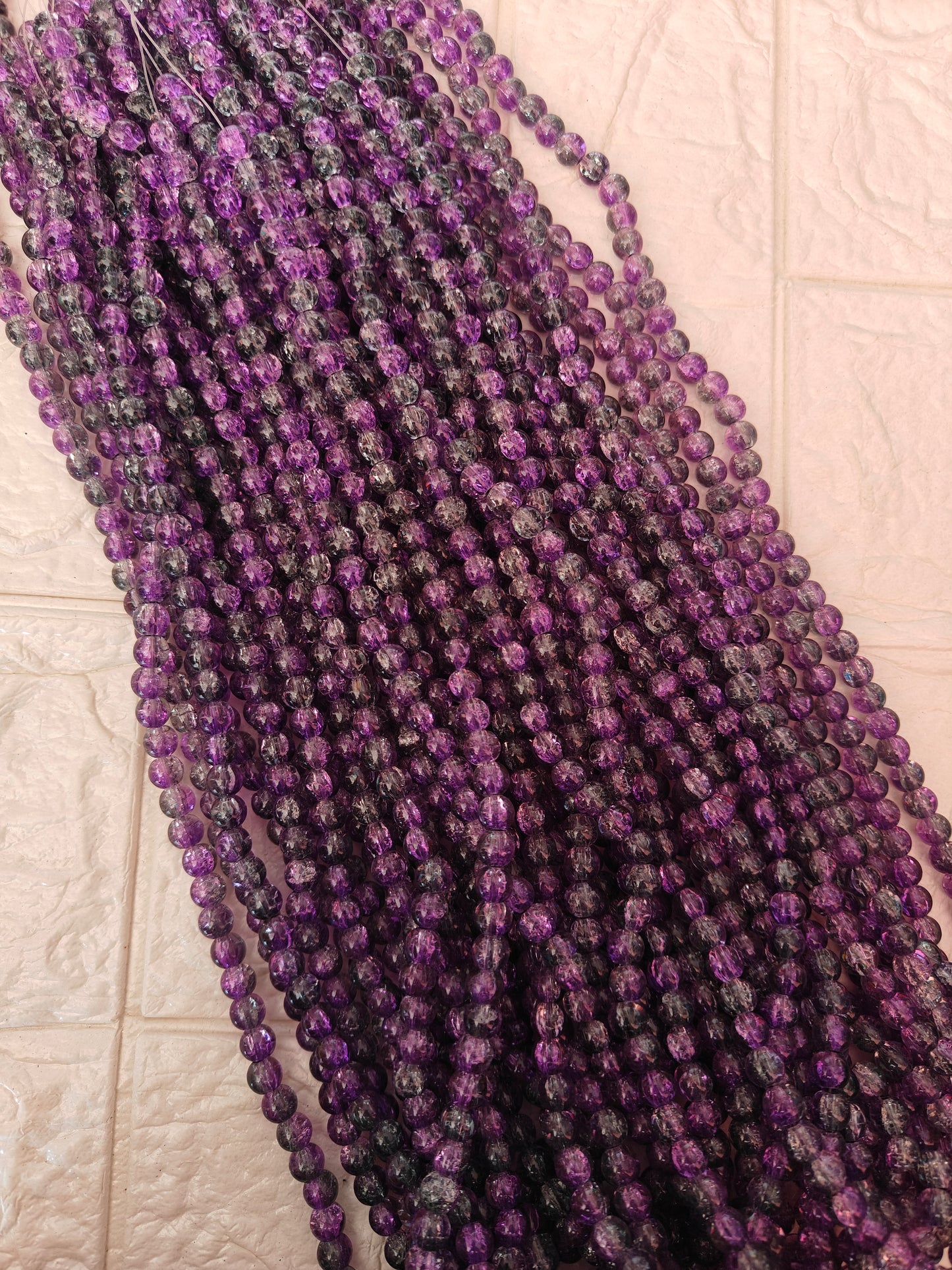 Dual Shade Crackle Beads 8mm D.Pink & Black - approx. 100 beads