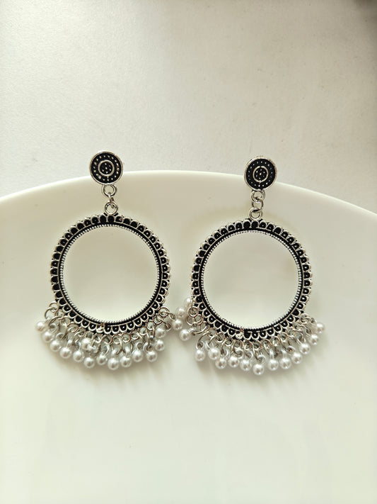 Silver Round Pearl Beaded Jhumka Base - 1 Pair