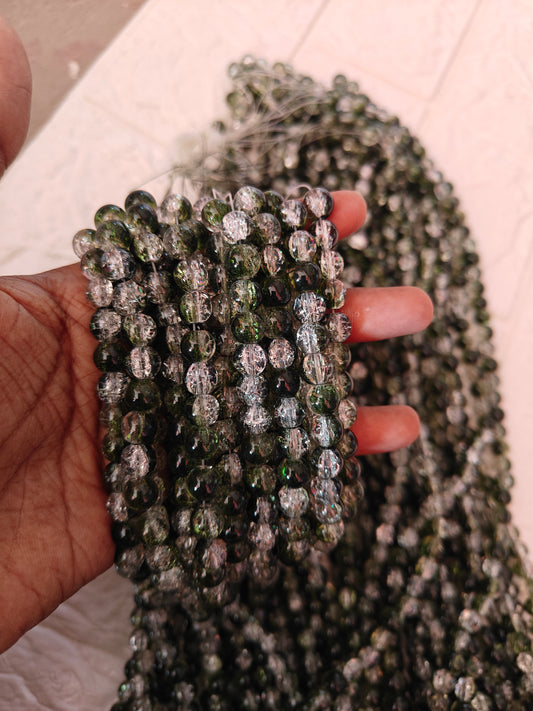 Dual Shade Crackle Beads 8mm Olive Green & White - approx. 100 beads