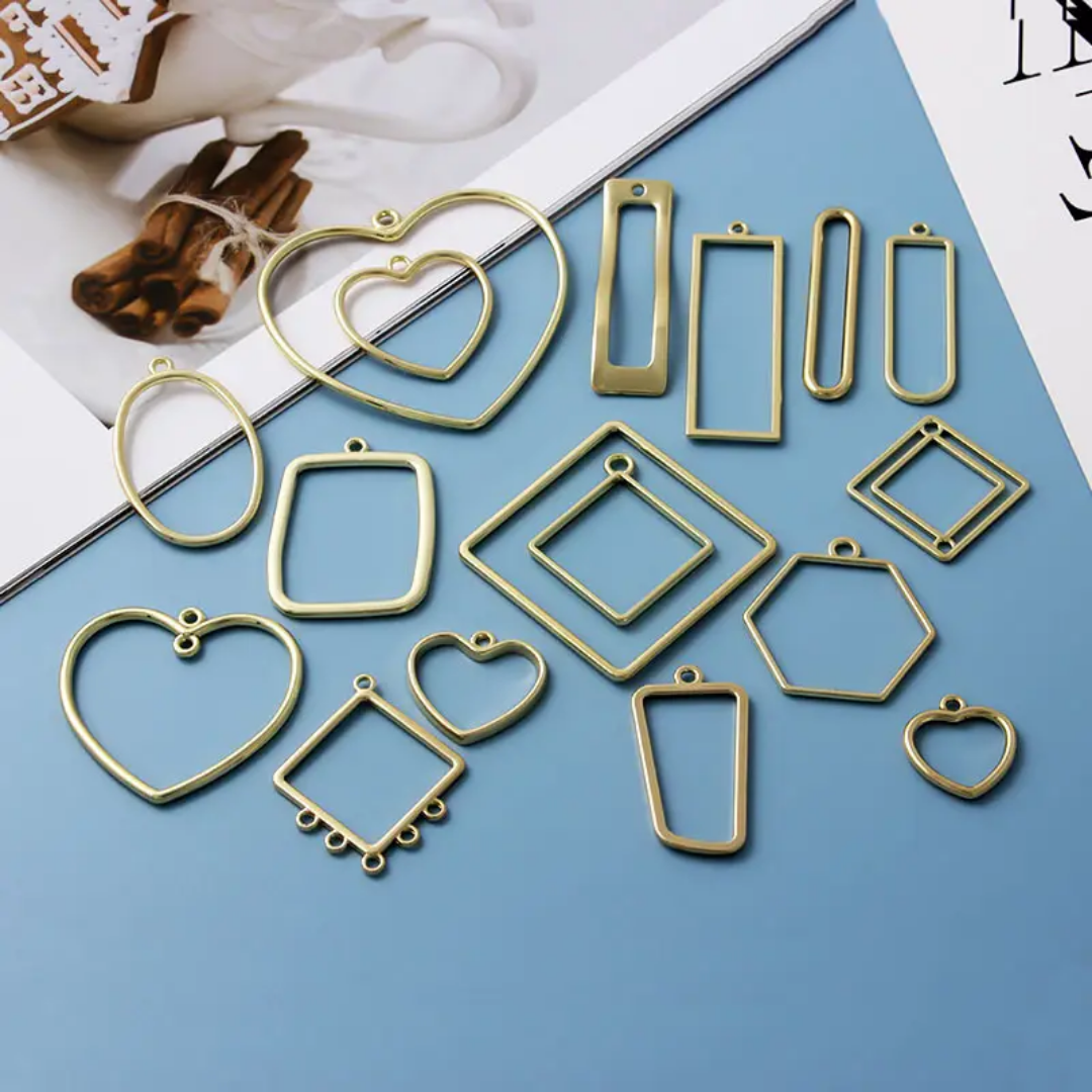 14k Gold Plated Zinc Alloy Geometric Bezels - 1 Piece