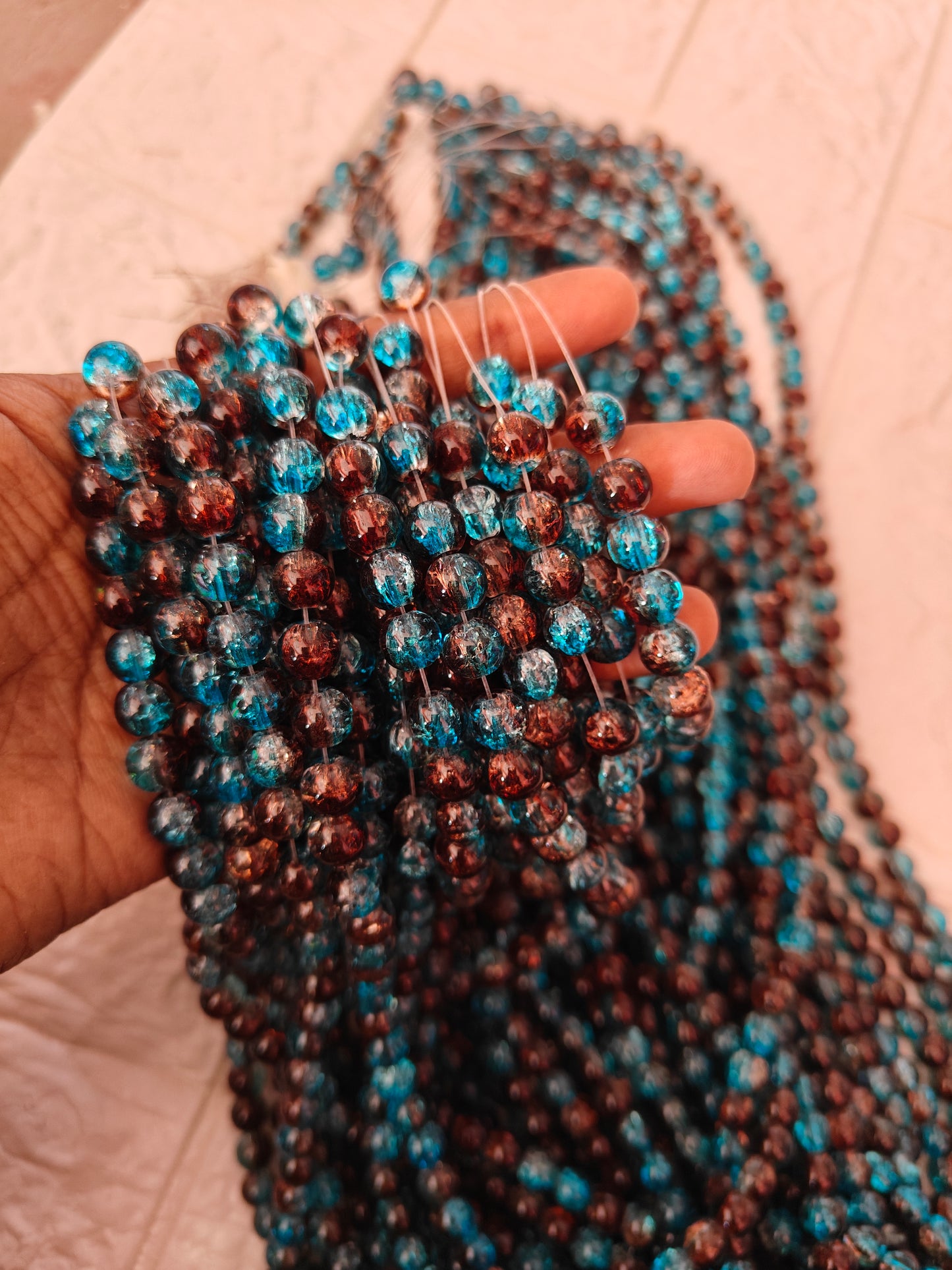 Dual Shade Crackle Beads 8mm Blue & Brown - approx. 100 beads