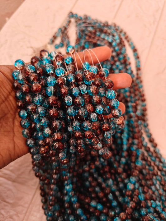 Dual Shade Crackle Beads 8mm Blue & Brown - approx. 100 beads