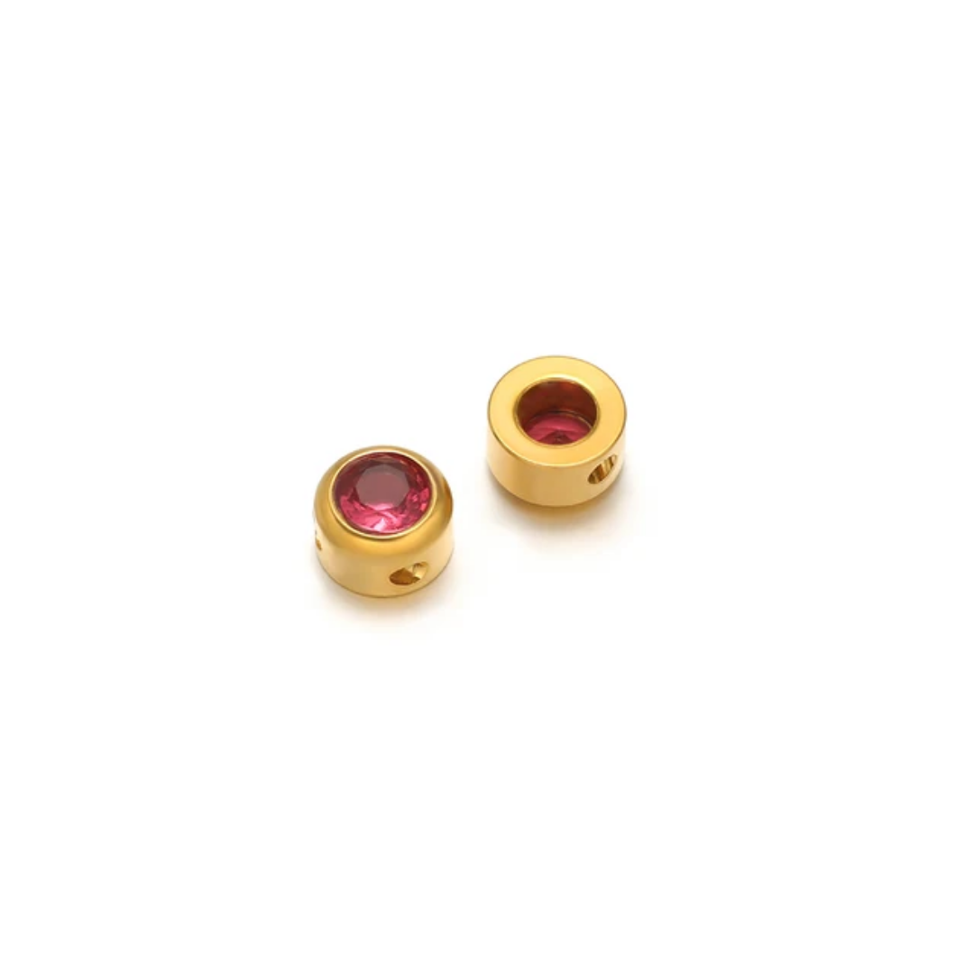 Mini Round Zircon Stone Spacer Bead - 18k Gold PVD Stainless Steel - 1 Piece
