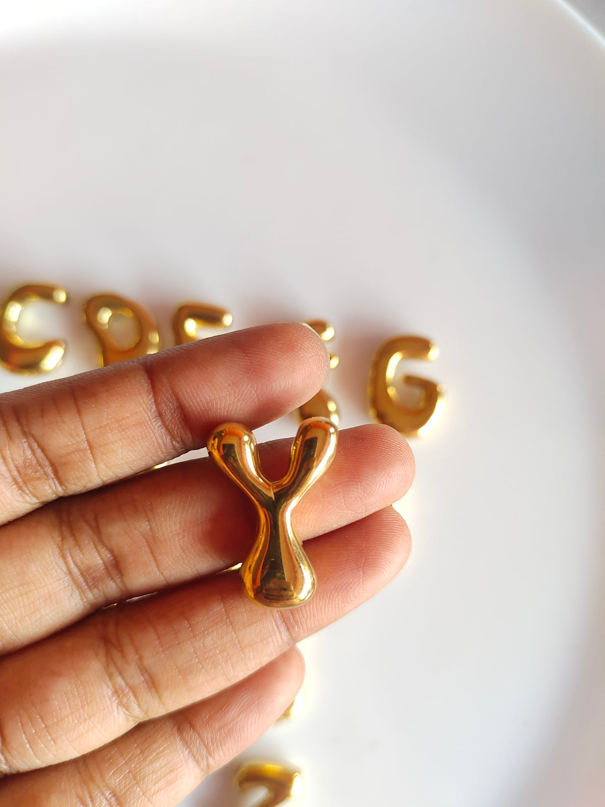 Bubble Alphabet SS 18k Gold PVD Plated Bead Charm - 1 Piece - Anti Tarnish