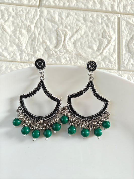 Silver Petal Green Beaded Jhumka Base - 1 Pair