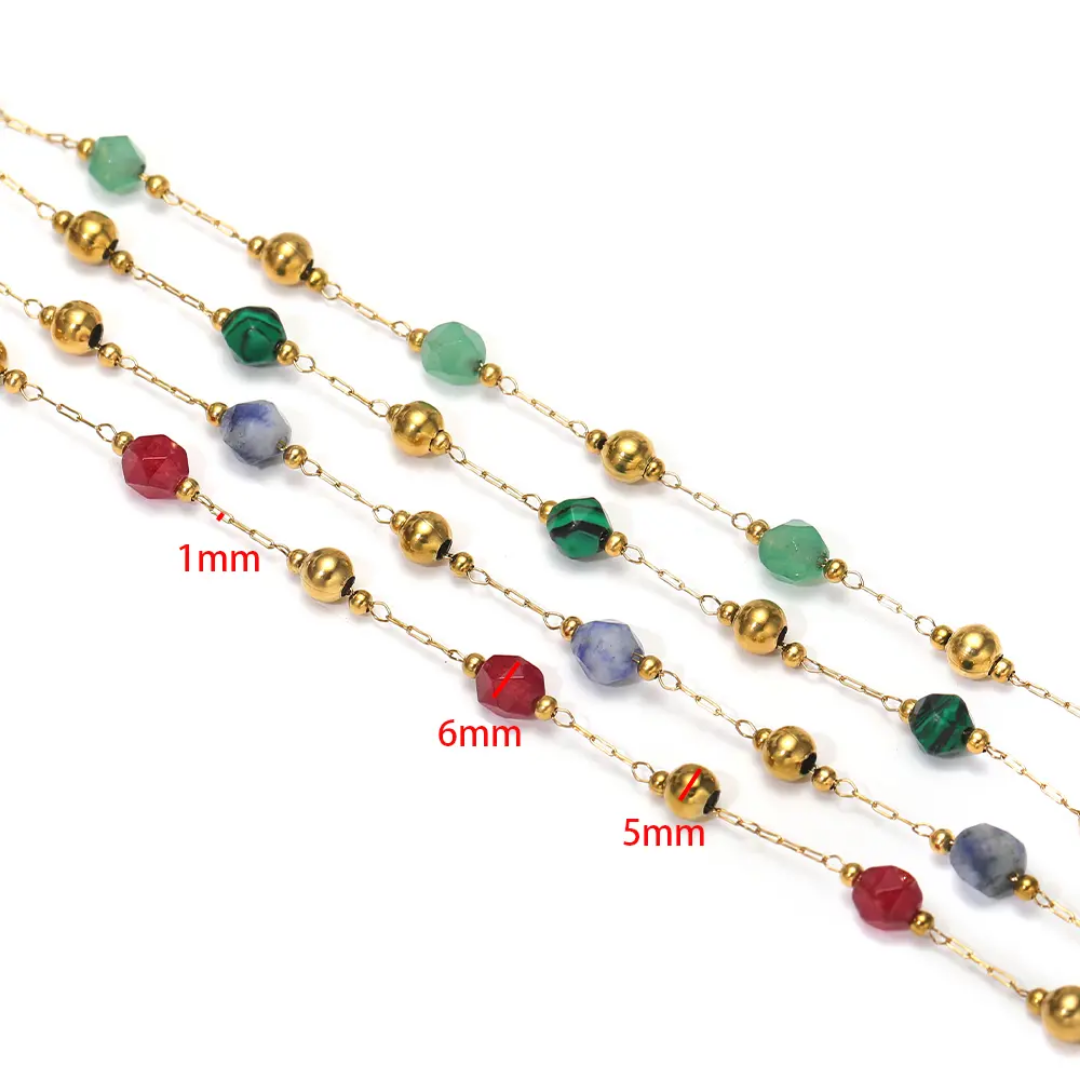 6mm Maroon Stone Stainless Steel Chain - 1 Feet (30cms)