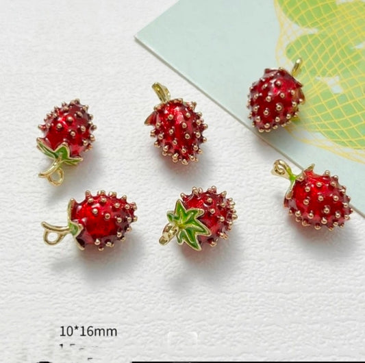 Strawberry Enamel Fruit 14k Gold Plated Charm - 1 Piece - Anti Tarnish