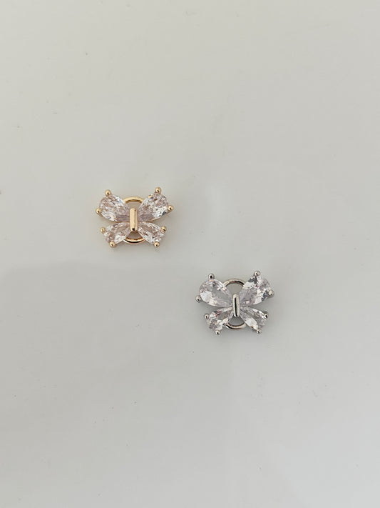 CZ 4SS Butterfly Connector Charm Rhodium - 1 Piece