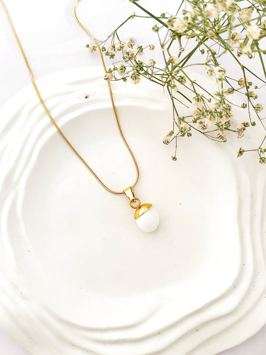 White Oval Charm Necklace