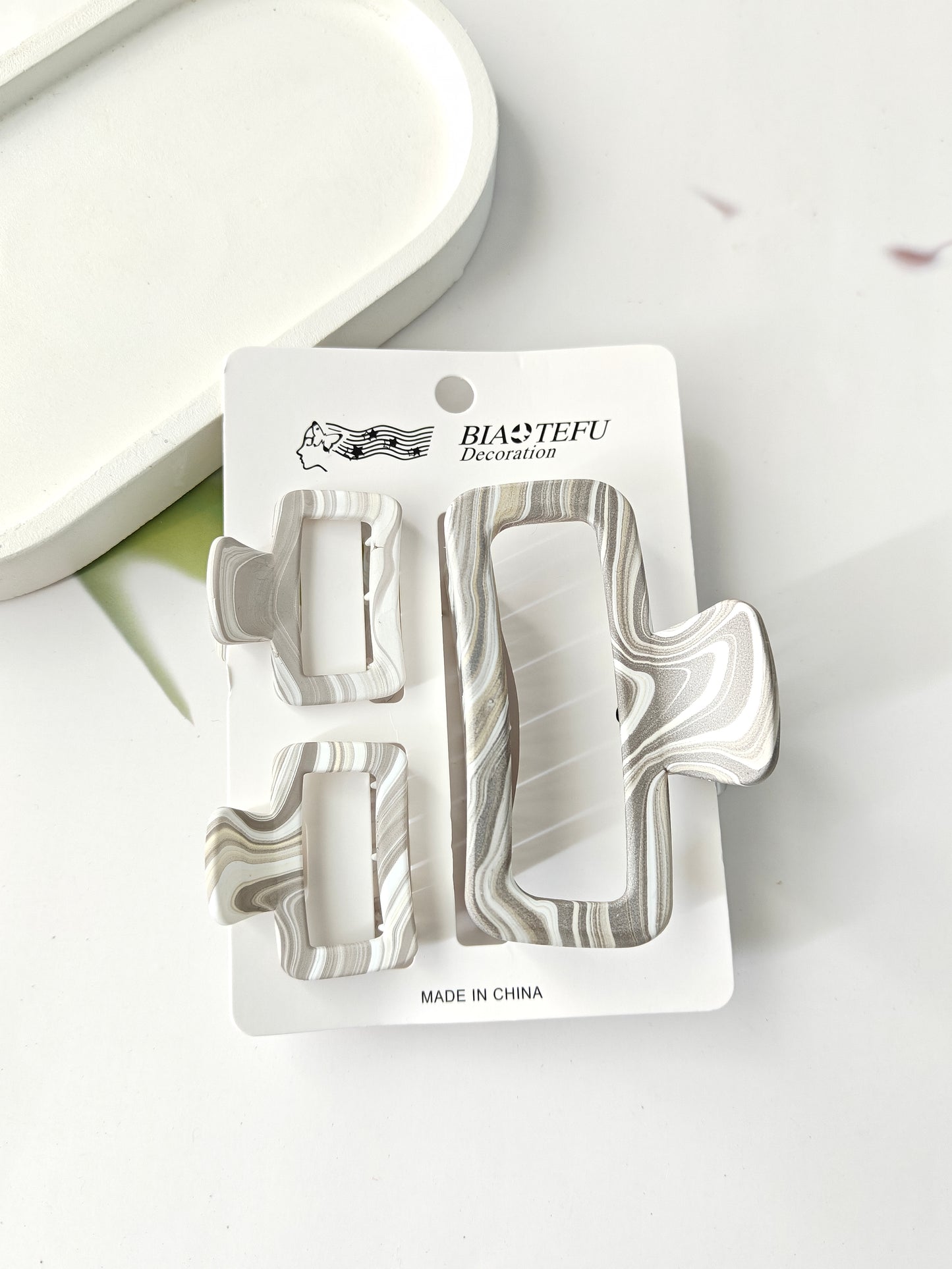 Rectangle Marble Effect Claw Combo Set