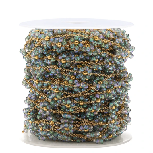 Stainless Steel Handmade Holographic Bead Flower Chain - 1 Feet