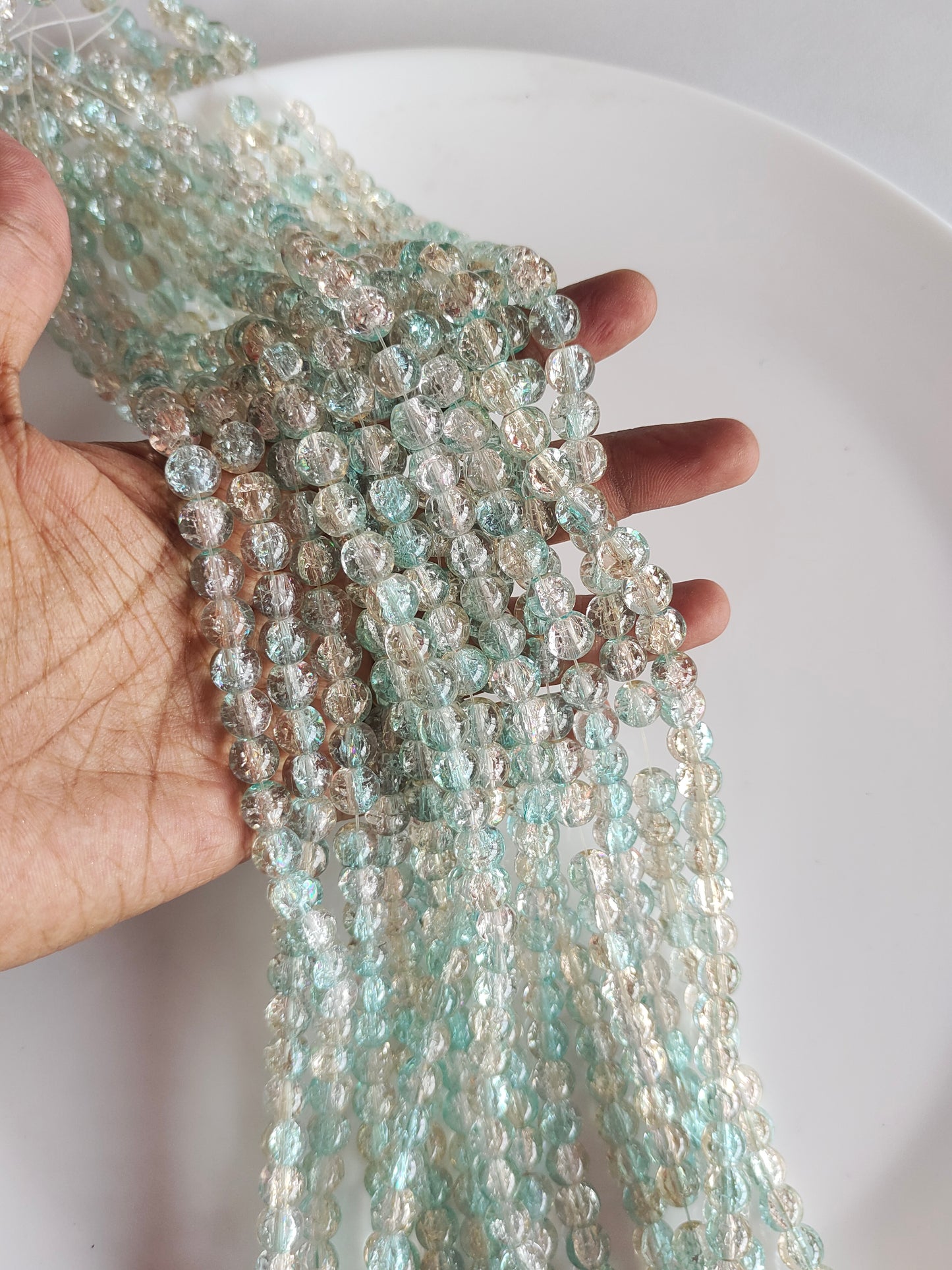 Dual Shade Crackle Beads 8mm Aqua Green & Pale Yellow - approx. 100 beads