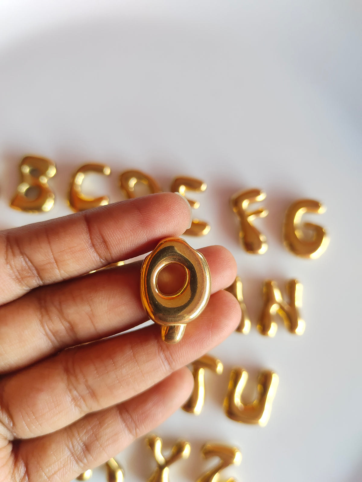 Bubble Alphabet SS 18k Gold PVD Plated Bead Charm - 1 Piece - Anti Tarnish