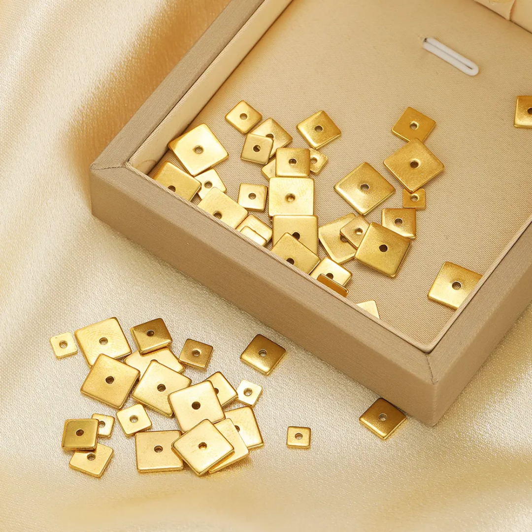 Square Loose Spacer Bead SS 18k Gold PVD Plated Charm - 1 Piece