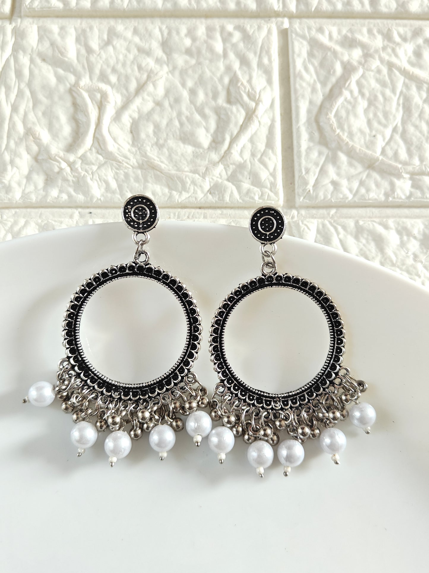 Round White Beaded Jhumka Base - 1 Pair