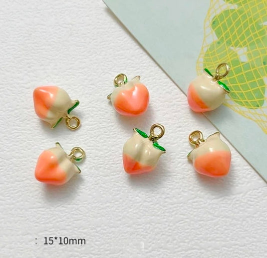 Peach Enamel Fruit 14k Gold Plated Charm - 1 Piece - Anti Tarnish