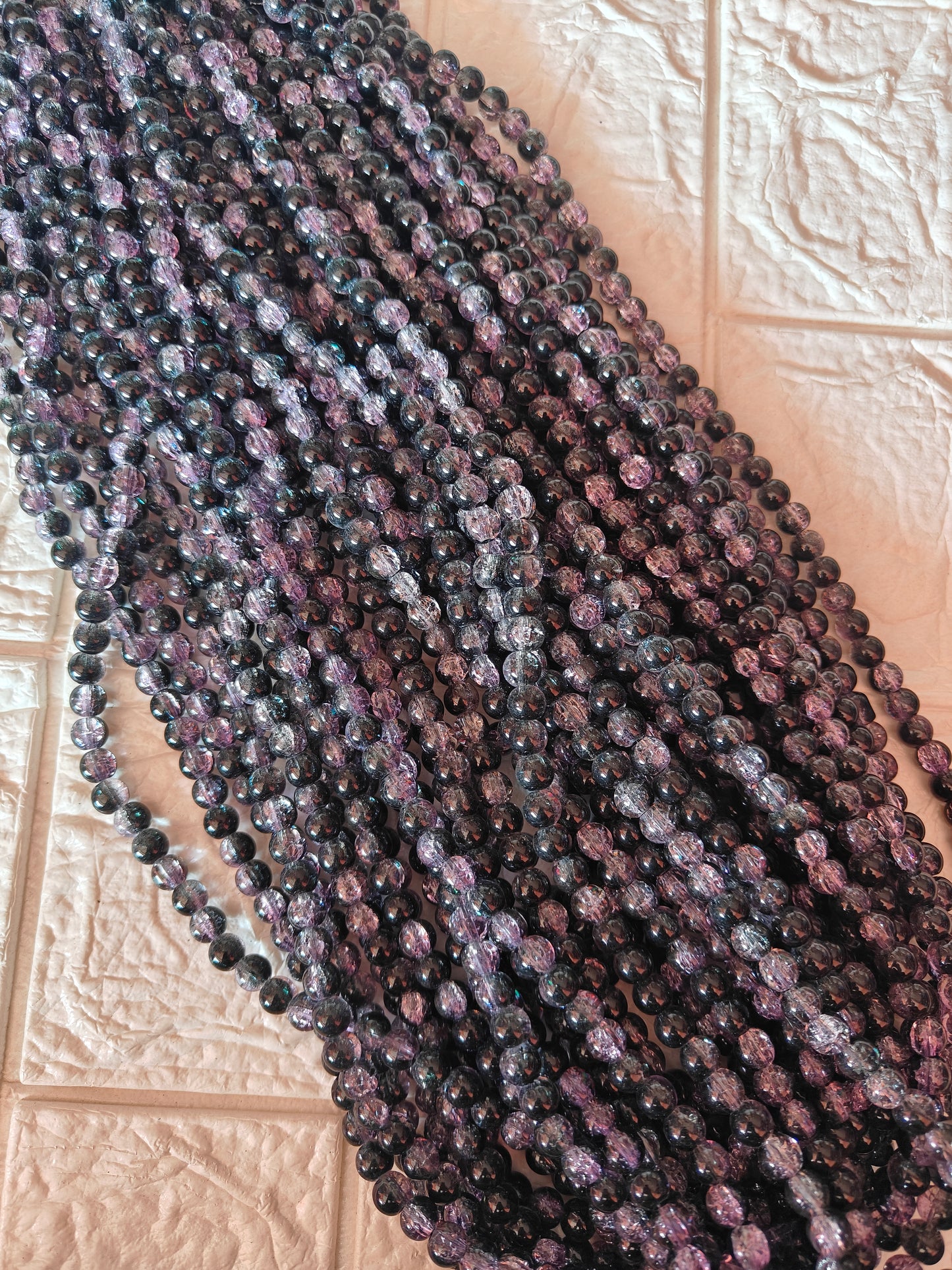 Dual Shade Crackle Beads 8mm Purple & Black - approx. 100 beads