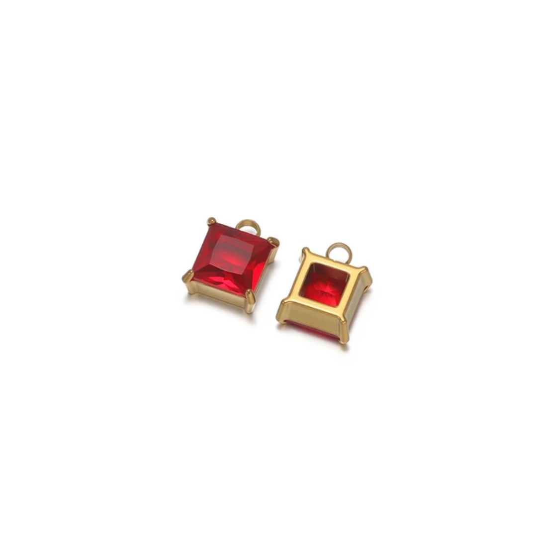 Square Stone SS 18k Gold PVD Plated Charm - 1 Piece