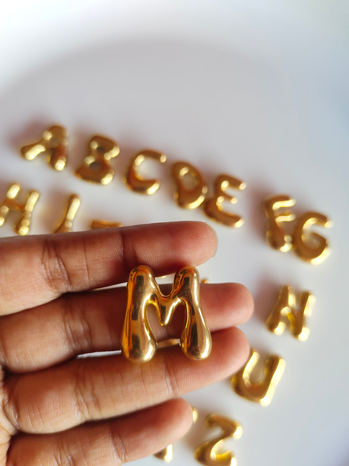 Bubble Alphabet SS 18k Gold PVD Plated Bead Charm - 1 Piece - Anti Tarnish