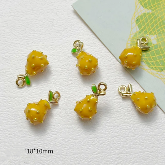 Pear Enamel Fruit 14k Gold Plated Charm - 1 Piece - Anti Tarnish