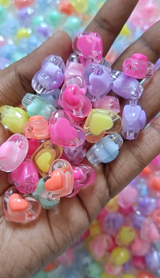 Heart Acrylic Beads - 20gms (approx. 18-20 pieces)