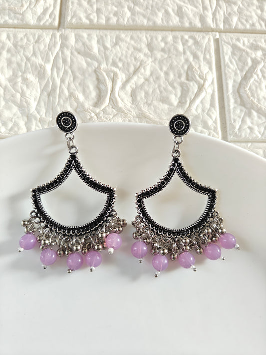 Silver Petal Lavendar Beaded Jhumka Base - 1 Pair