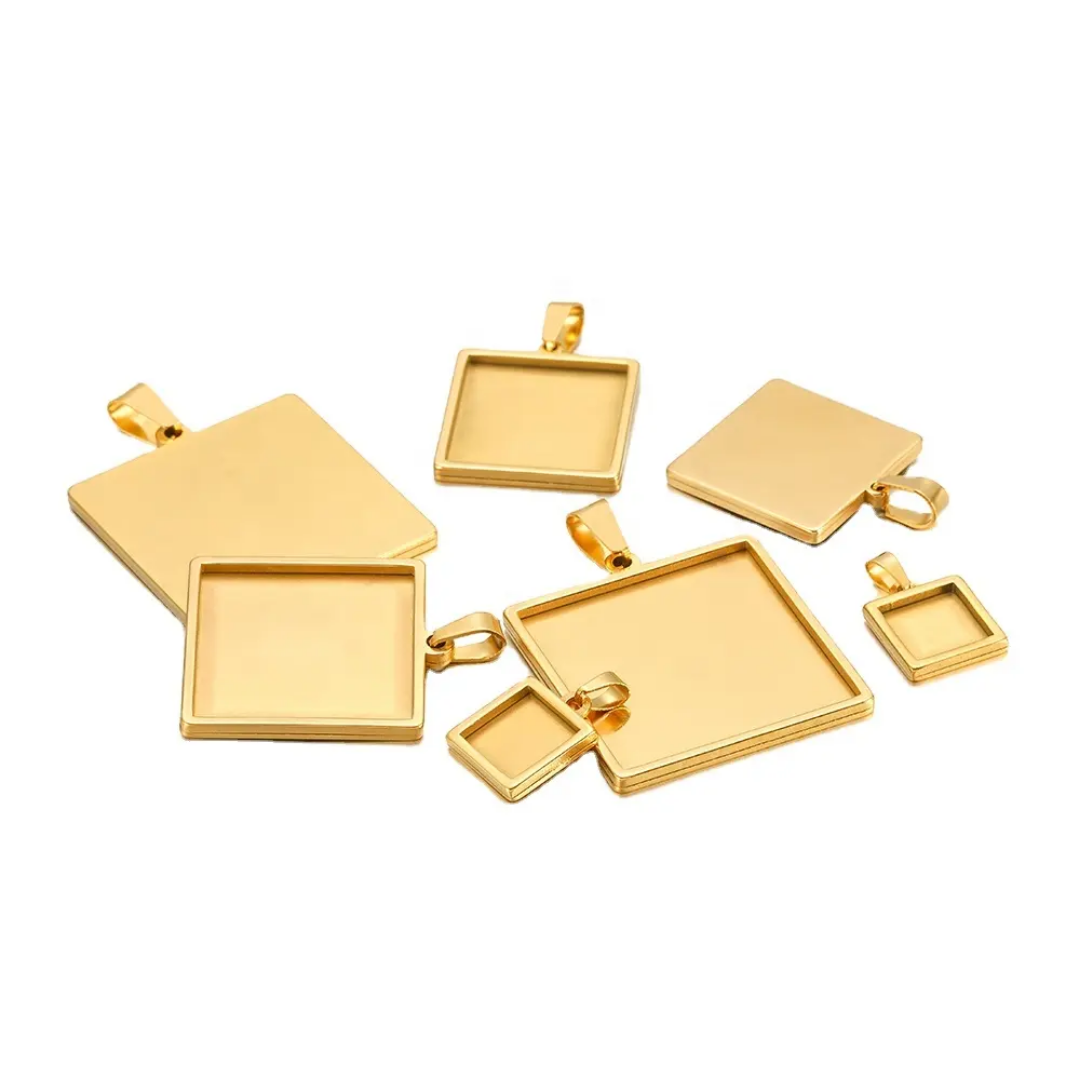 Square Cabochon 20mm Base SS 18k Gold PVD Plated - 1 Piece