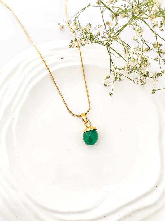 Green Oval Charm Necklace