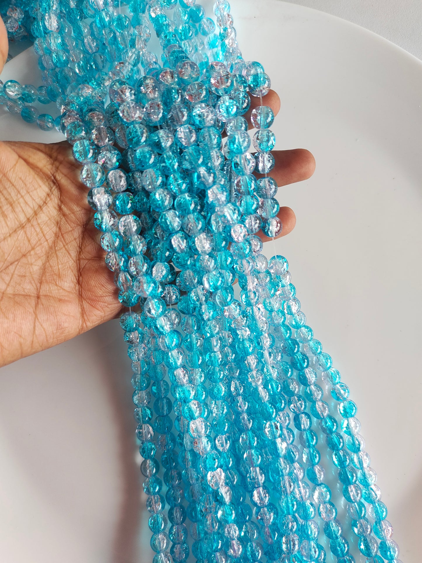 Dual Shade Crackle Beads 8mm Blue & White - approx. 100 beads
