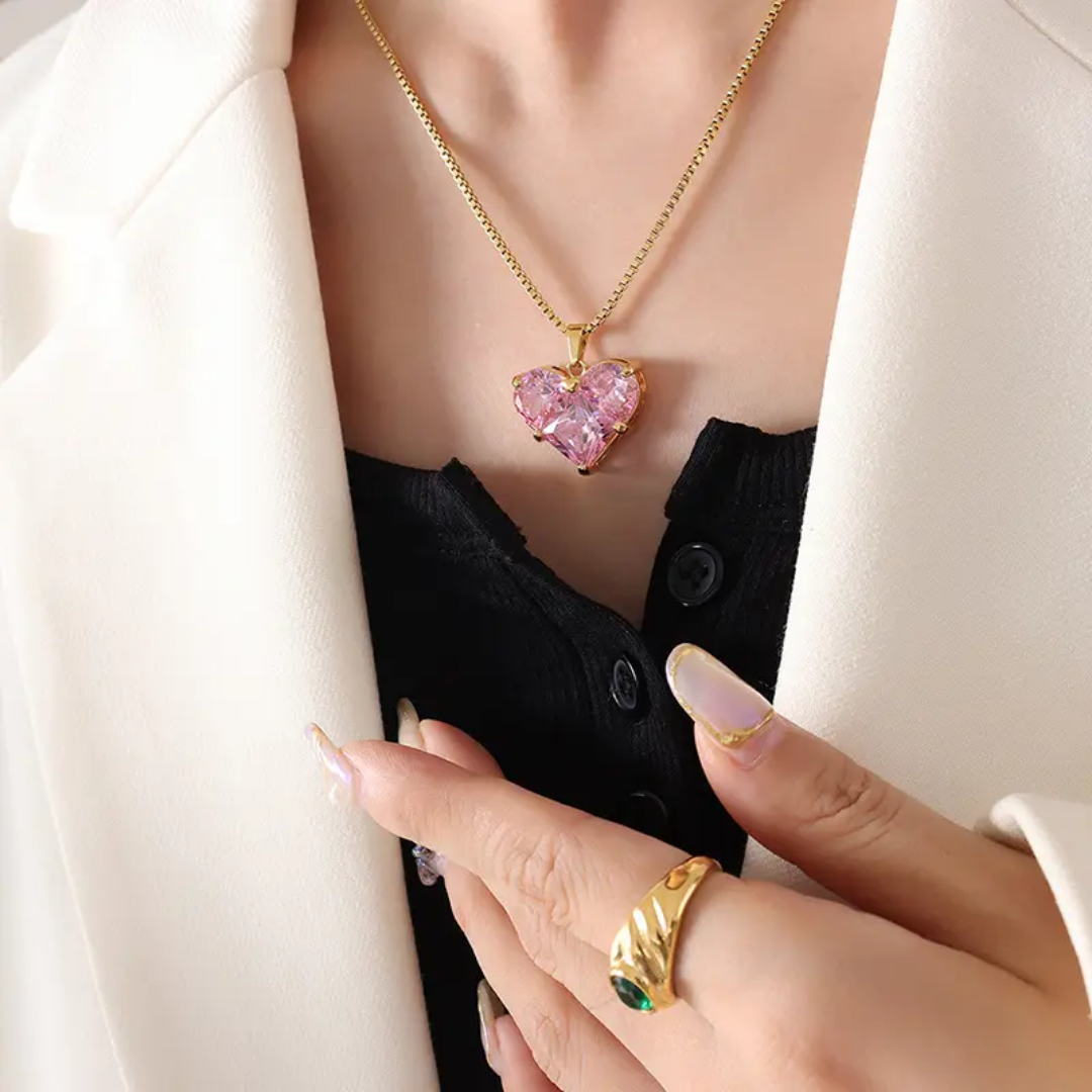 Pink Crystal Heart Necklace