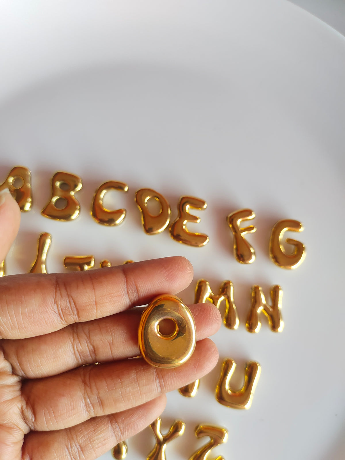 Bubble Alphabet SS 18k Gold PVD Plated Bead Charm - 1 Piece - Anti Tarnish