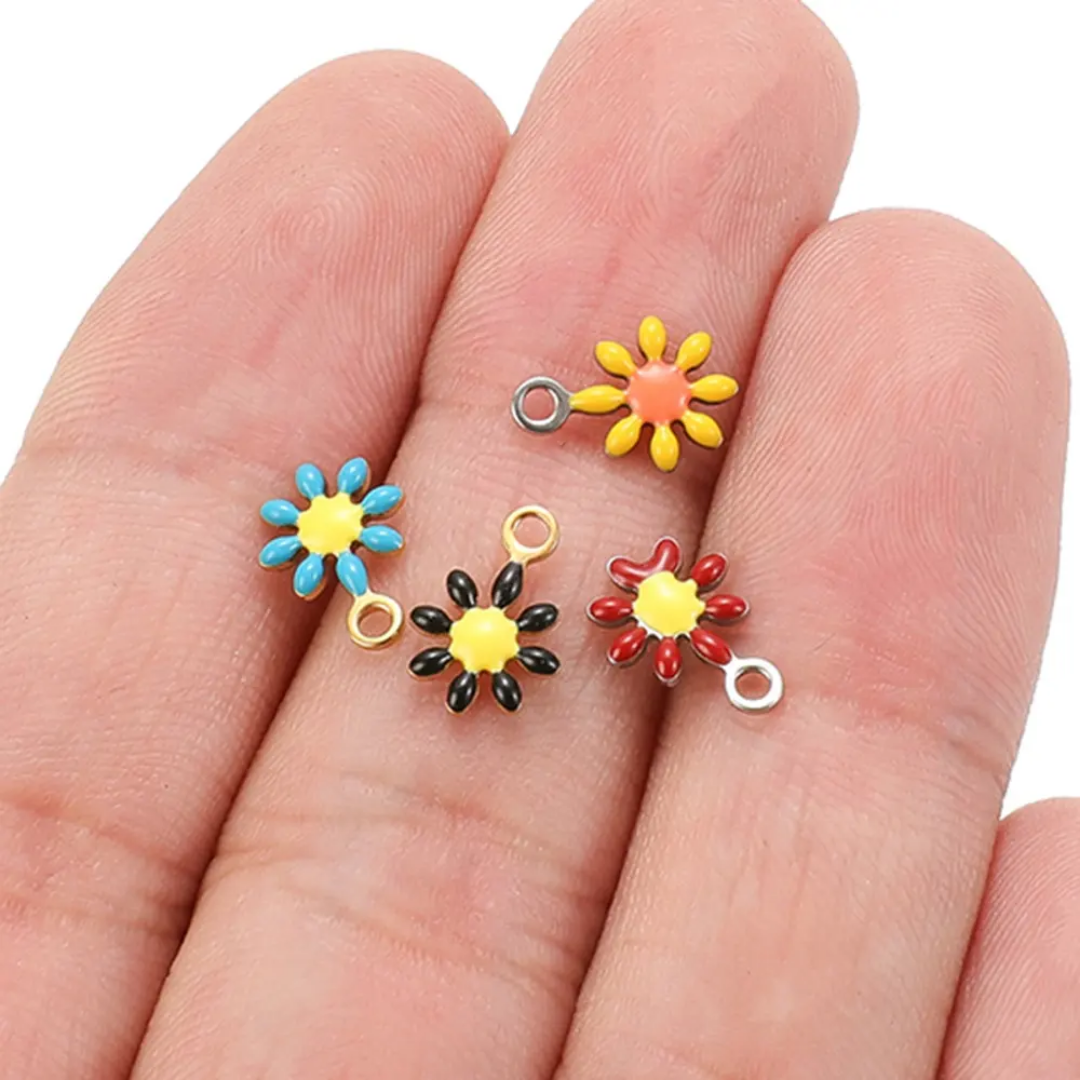 S.Steel Enamel Little Flower Charm - 1 Piece